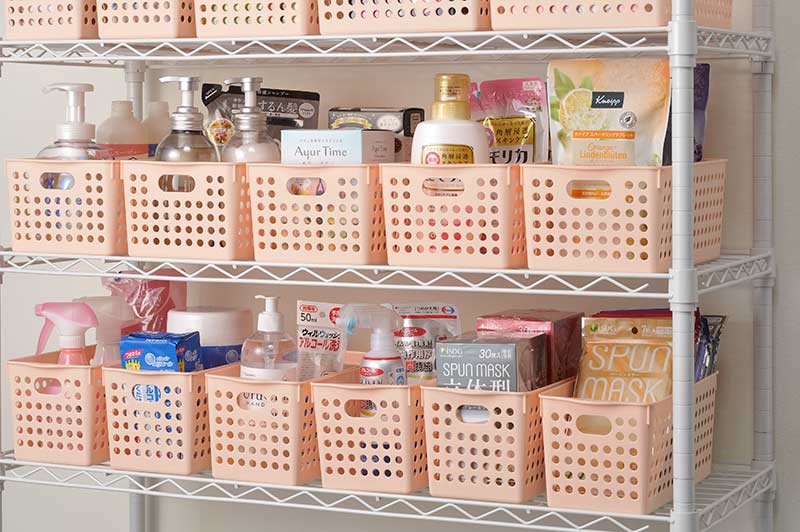 イノマタ化学 ストックバスケット ワイド ライトピンク