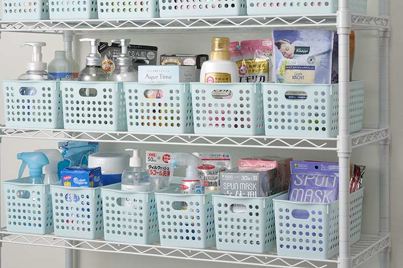 イノマタ化学 ストックバスケット ワイド ライトブルー